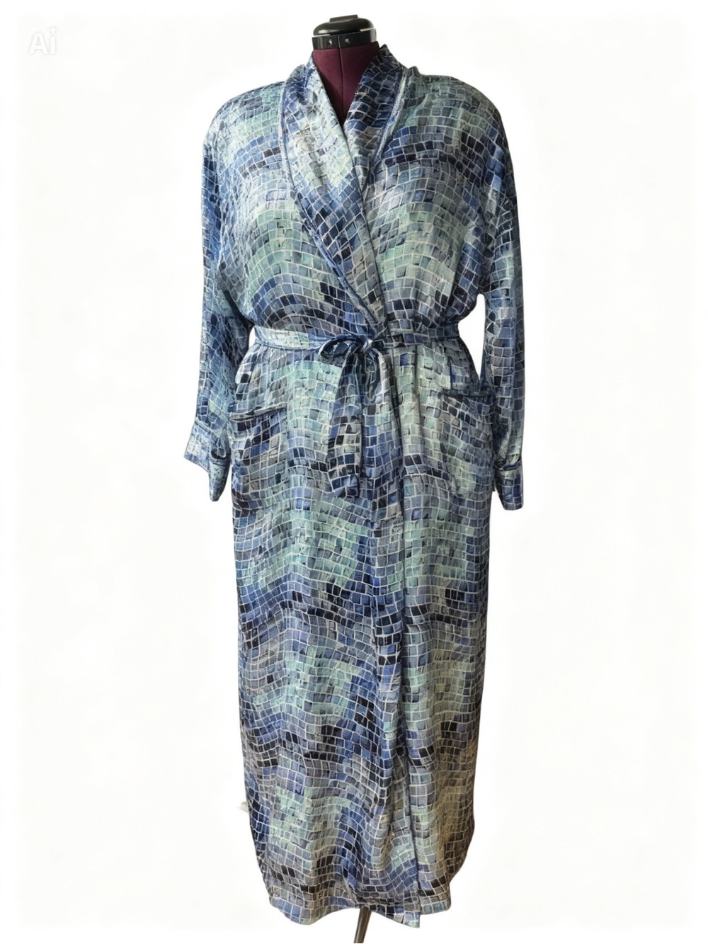 Vintage Y2K Victoria Secret Satin blue mosaic tile Robe
